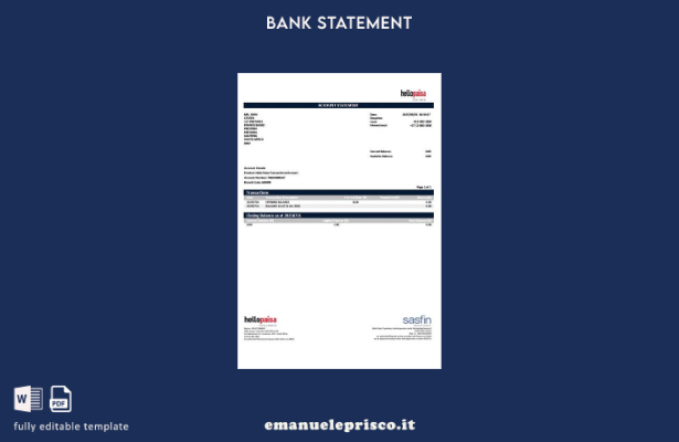 modello di parole dell'estratto conto Hellopaisa del Sudafrica in stile verifica
